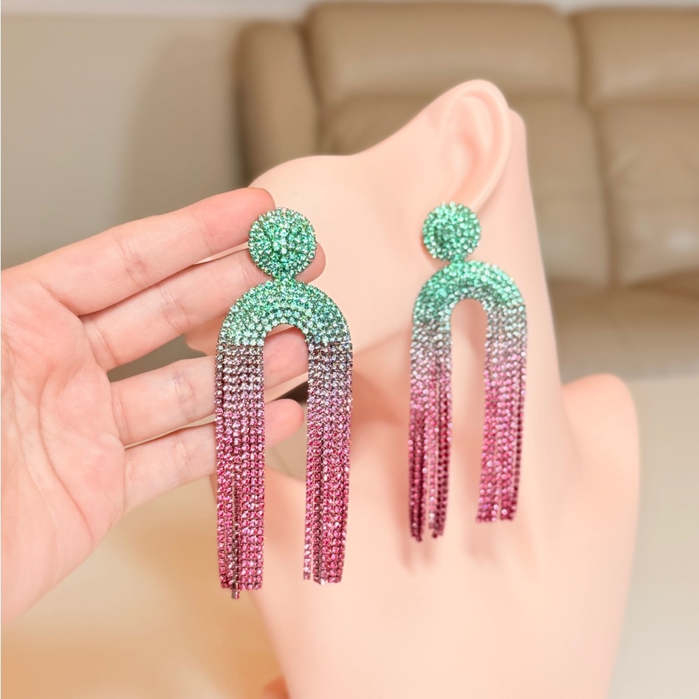 ⚜️ Elegant Spring Pink and Green Ombre Earrings - Picture 7 of 10